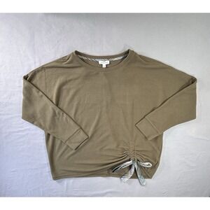 Westbound long-sleeve waffle knit side ruched tie Olive Green Womens Large New